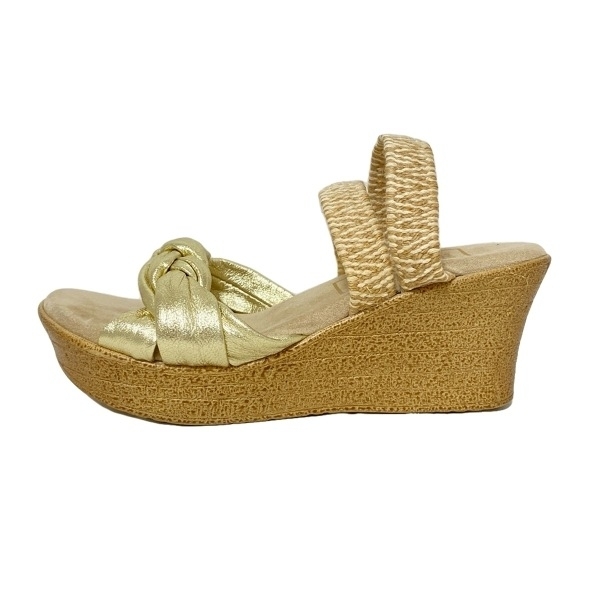 アイランドスリッパ ISLAND SLIPPER サンダル 5 - リネン、レザー ゴールド×ベージュ×白 レディース ウェッジソール 靴