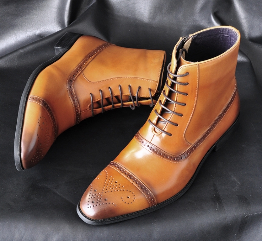 A45195-欧米向け輸出品　 レザービジネスbootsシューズ 品質保証 復古風 国内稀少　yellow brown black