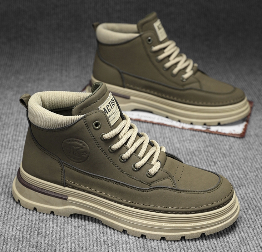 A45228-大人の色気を漂わ柔らかなソール歩き易い良レ-プ≪ブーツ≫　Khaki gray yellow black