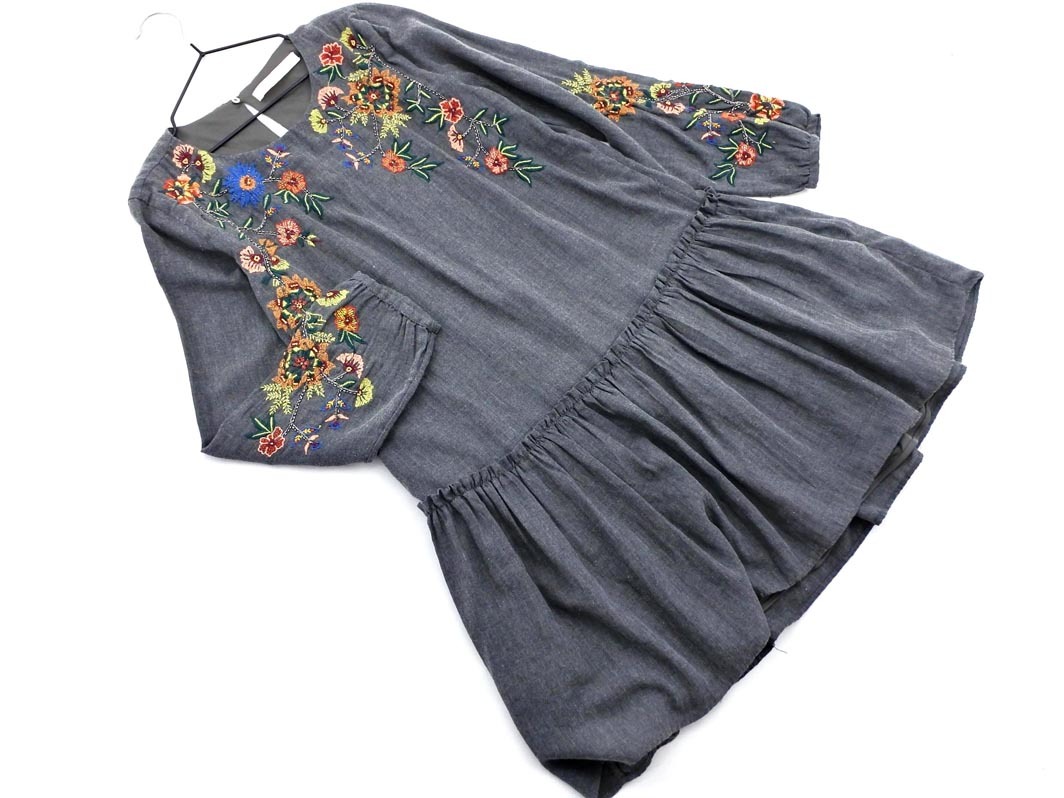 ZARA TRF ザラ トラファ 花 刺 チュニック ワンピース sizeM/グレー ◇■ ☆ ekb4 レディース