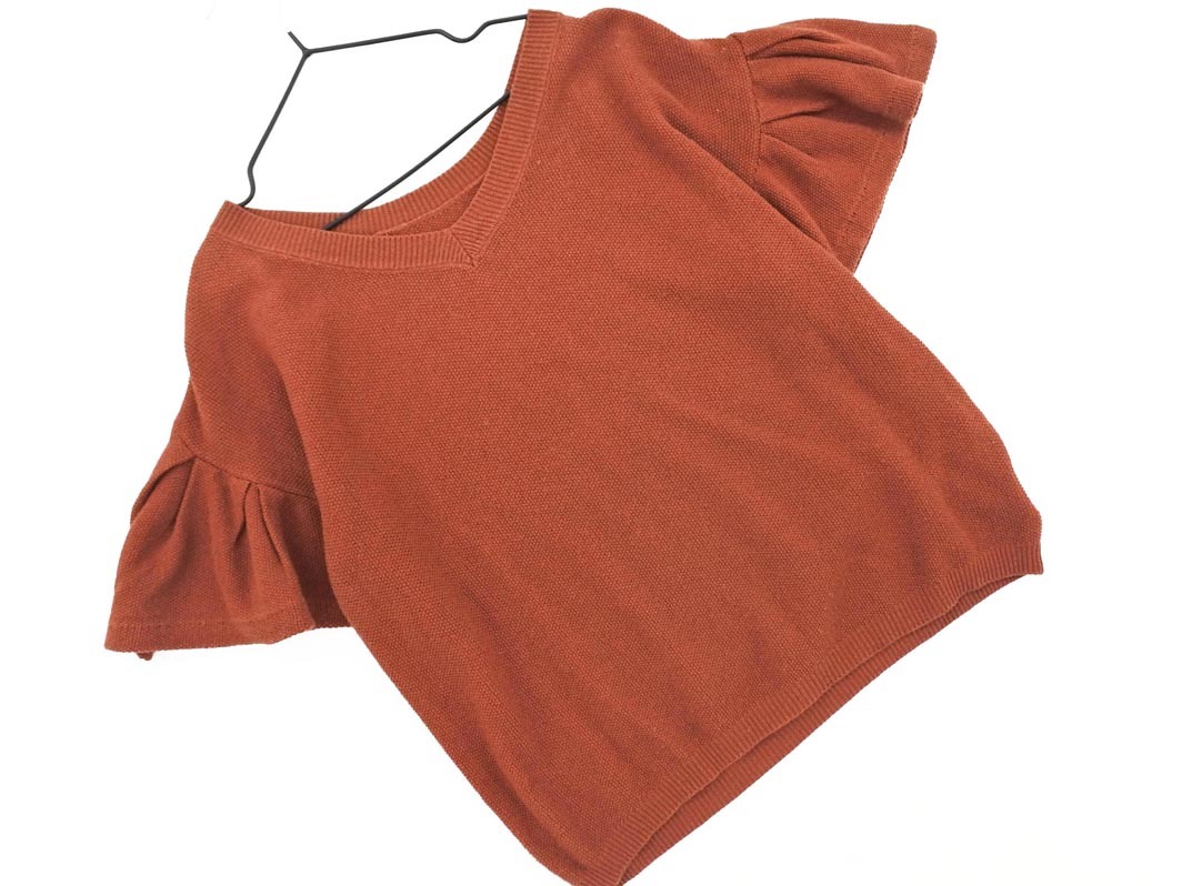 a.v.v アーヴェヴェ Vネック サマー ニット セーター sizeS/茶 ■◆ ☆ ekb4 レディース