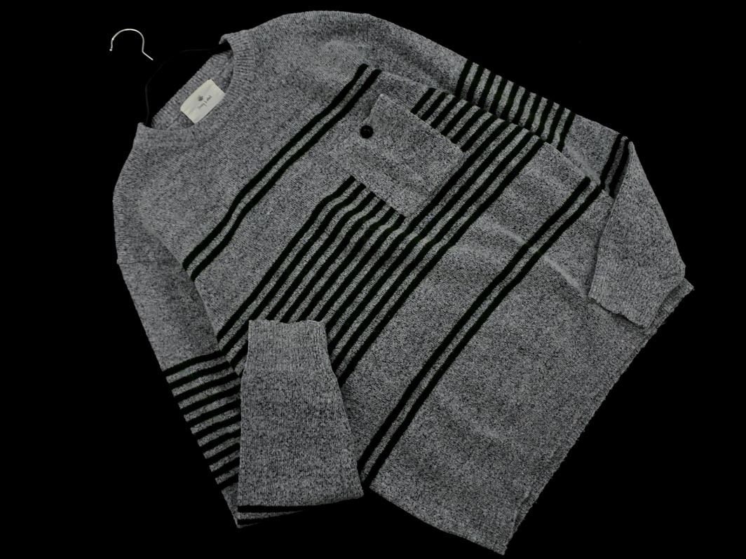 URBAN RESEARCH Sonny Label アーバンリサーチサニーレーベル ボーダー ポケット ニット セーター sizeM/グレーｘ緑 ◇■ ☆ ekb9 メンズ