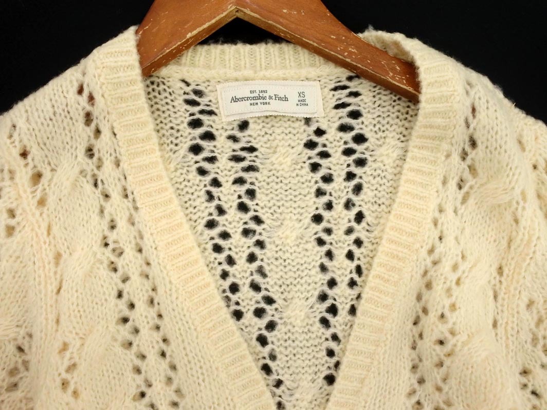 Abercrombie & Fitch アバクロンビー＆フィッチ Vネック 透かし編み ニット カーディガン sizeXS/オフホワイト ◇■ ☆ ekc5 レディース