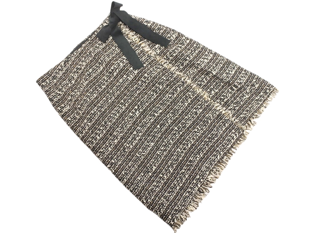 SLOBE IENA スローブイエナ ラメツイード リボン 巻き ラップ スカート size38/白ｘ黒 ◇■ ☆ ekc6 レディース