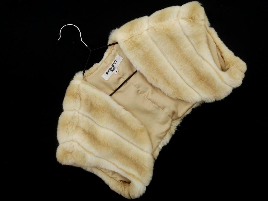 NATURAL BEAUTY BASIC ナチュラルビューティーベーシック フェイクファー ボレロ カーディガン sizeM/ベージュ ◇■ ☆ ekc6 レディース