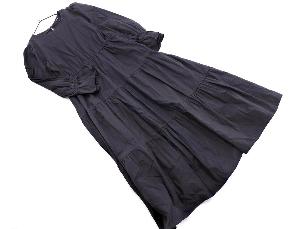 w closet ダブルクローゼット コットン ティアード ロング ワンピース sizeF/チャコール ◇■ ☆ ekc6 レディース