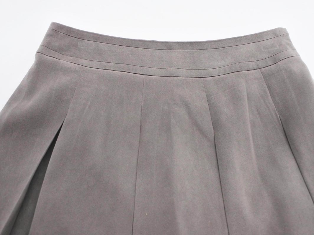 ネコポスOK インディヴィ シフォン スウェード調(diào) ボックスプリーツ プリーツ スカート size36/グレージュｘ黒 ◇■ ☆ ekc7 レディース
