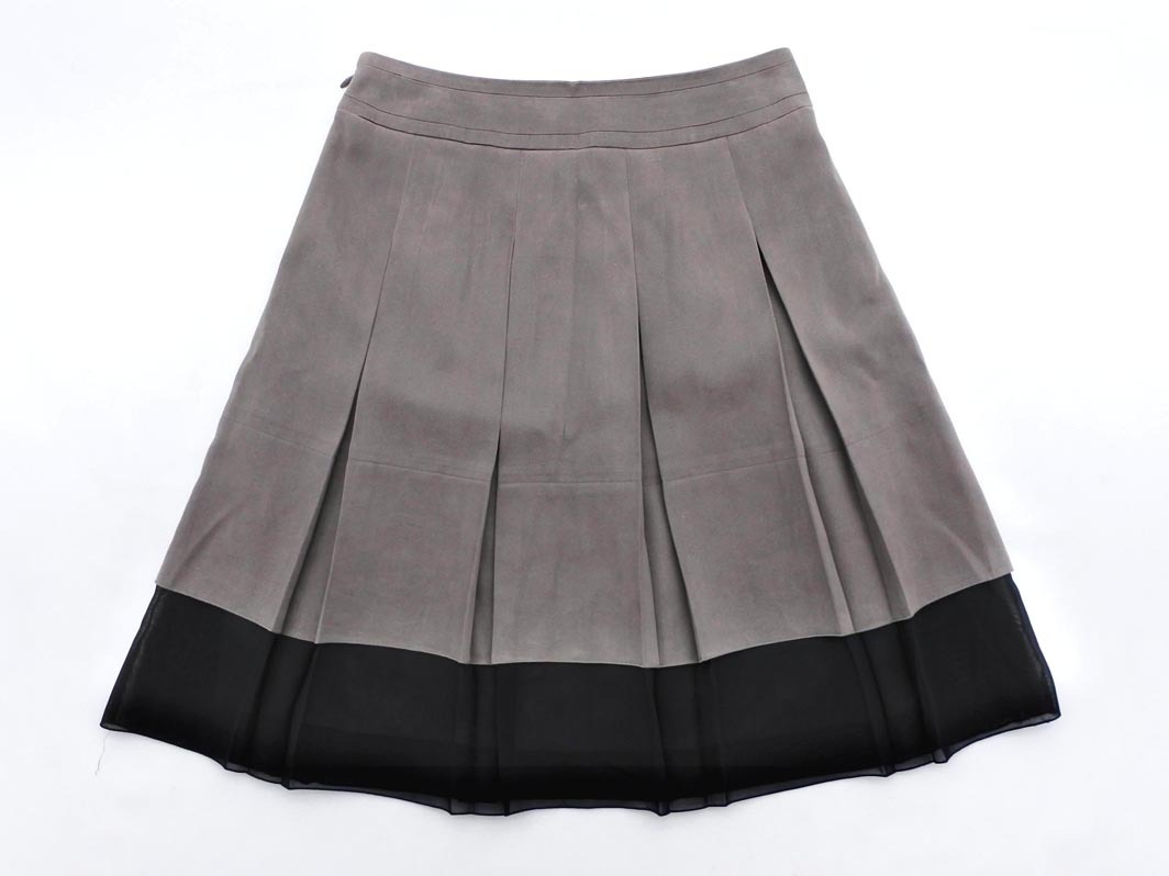 ネコポスOK インディヴィ シフォン スウェード調(diào) ボックスプリーツ プリーツ スカート size36/グレージュｘ黒 ◇■ ☆ ekc7 レディース