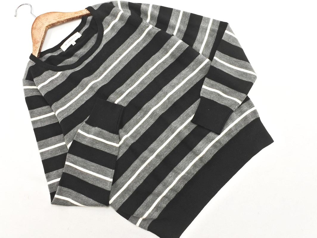 M-PREMIER エムプルミエ ウール混 ボーダー ニット セーター size36/黒ｘグレーx白 ◇■ ☆ ekc9 レディース