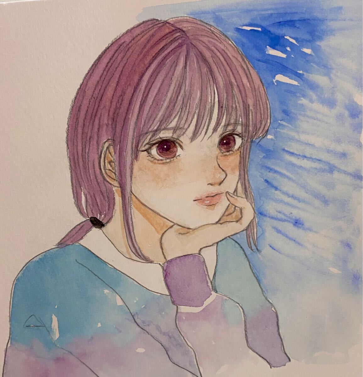 手描きイラスト オリジナル 原画 創作 水彩画 女の子 アナログ 手描きイラスト オリジナル 原画 創作 水彩画 女の子 アナログ