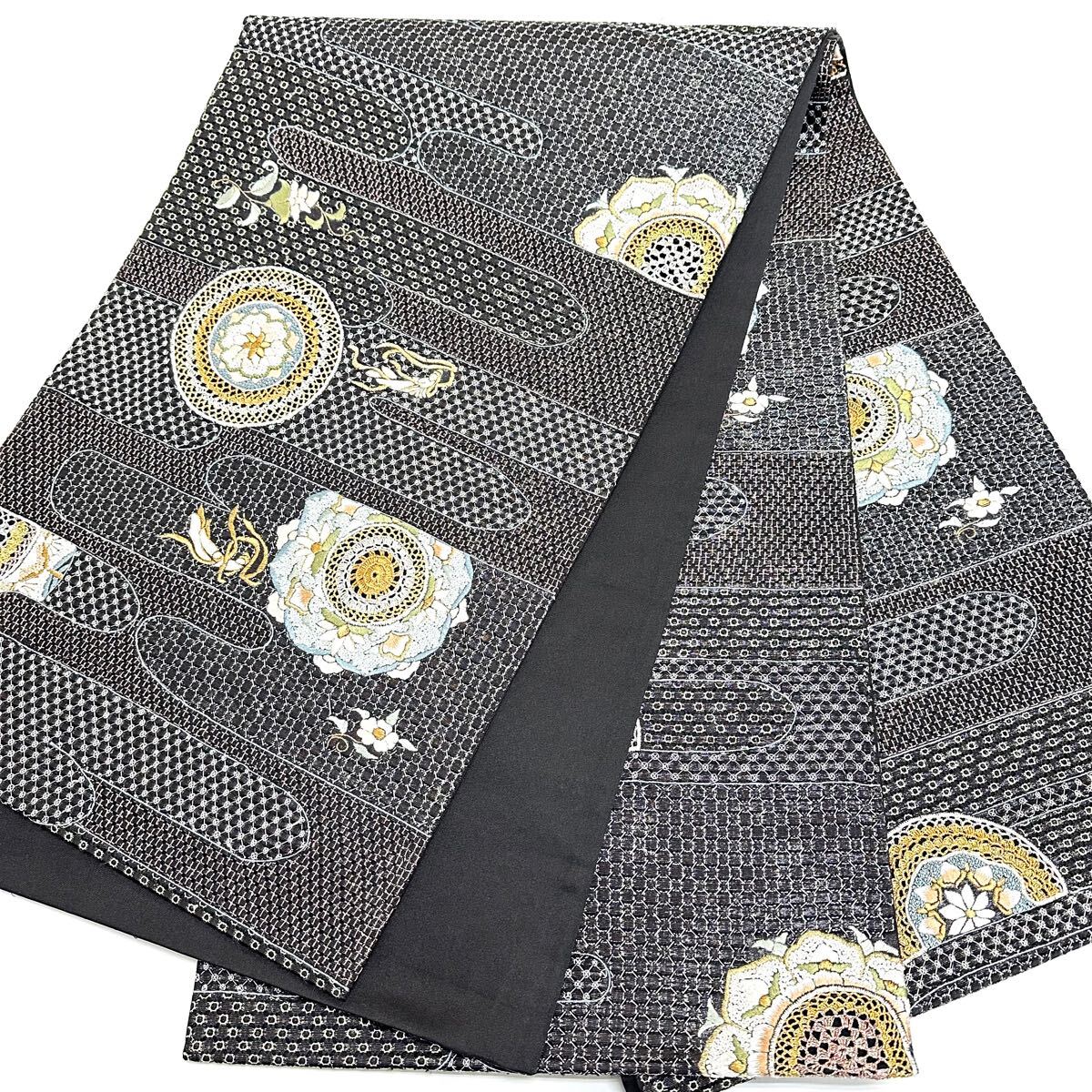 汕頭刺繍) 相良刺繍 六通 金糸|袋帯 汕頭刺繍) 相良刺繍 六通 金糸|袋帯