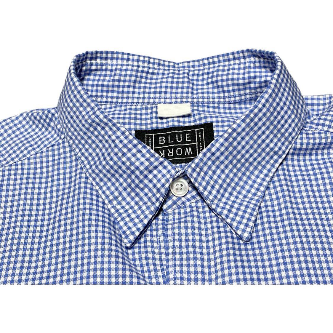 MADE IN ITALY制Cotonificio Albini生地使用 MADE IN JAPAN制 TOMORROWLAND BLUE WORK 長(zhǎng)袖ギンガムチェック柄シャツ ブルー Mサイズ