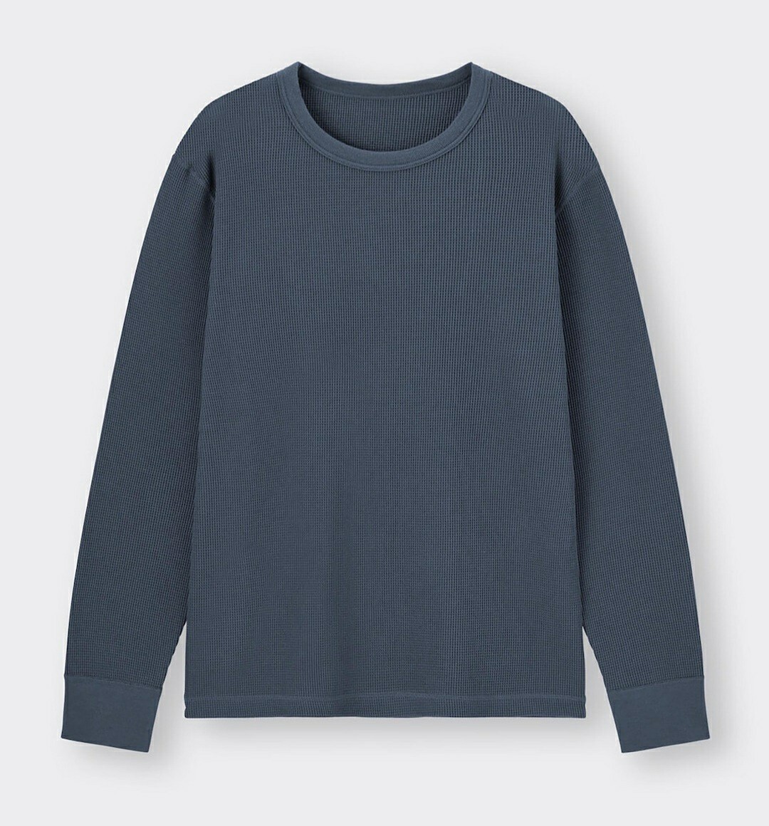 S 新品 スタイルヒートEX コットンブレンド ワッフルクルーネックTシャツ GU 長袖 ブルー 綿66 吸湿発熱 ストレッチ 保湿 アウターでも可