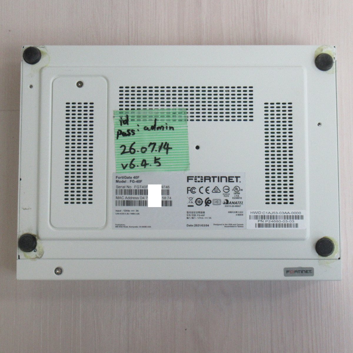 Fortinet FG-40F FortiGate-40F UTM ライセンス26年07月 保証有 Fortinet FG-40F FortiGate-40F UTM ライセンス26年07月 保証有