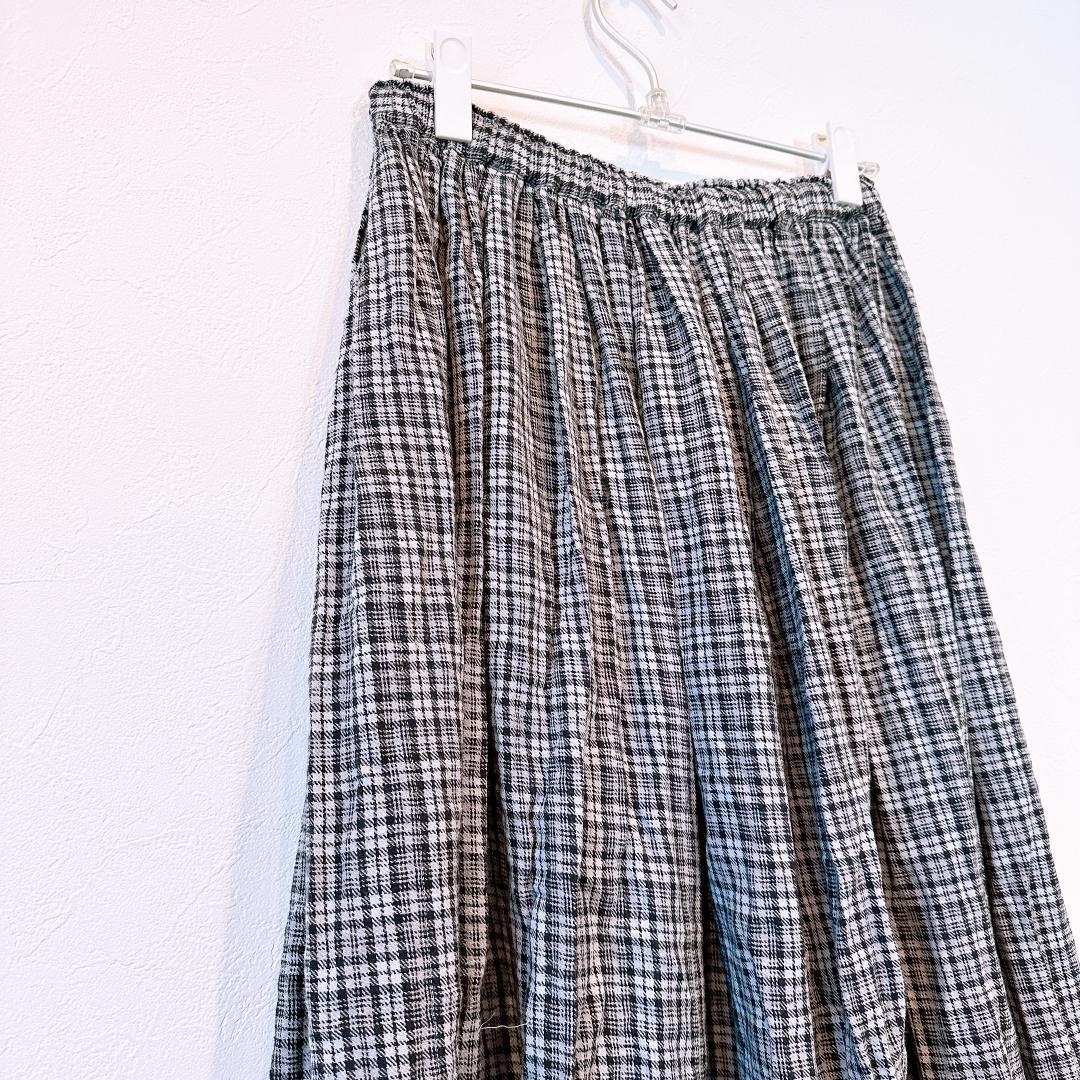 Samansa Mos2 リネン混脇リボンタックギャザースカート ロング フレア_画像5