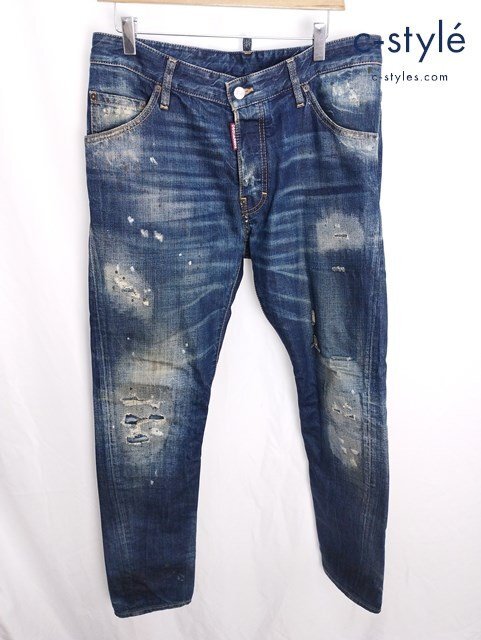 J185b [人気] DSQUARED2 ディースクエアード デニムパンツ 50 インディゴ CLASSIC KENNY TWIST JEANS 74LB0053 ダメージ加工 | ボトムス G
