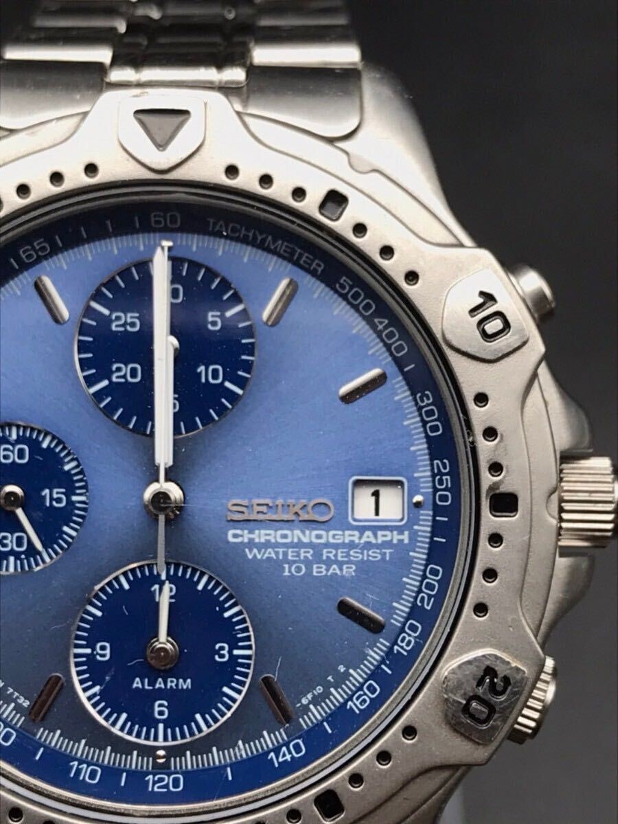 稼動 腕時計 SEIKO セイコー クロノグラフ 青文字盤 デイト C88