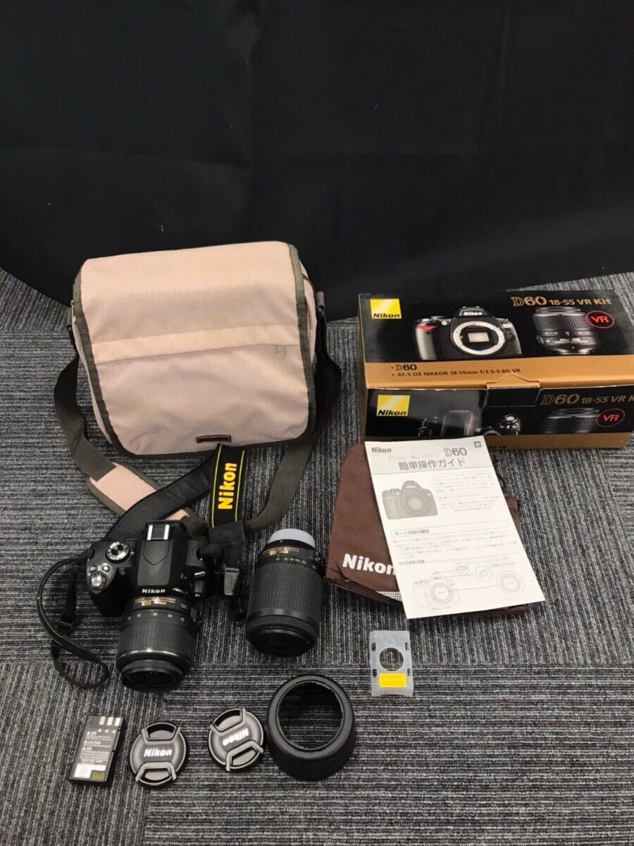 杉本 11月 No.156　Nikon ニコン 一眼レフカメラ D60 18-55mm 1:3.5-5.6 55-200mm 1:4-5.6 レンズ 望遠 リチウムバッテリー 動作未確認