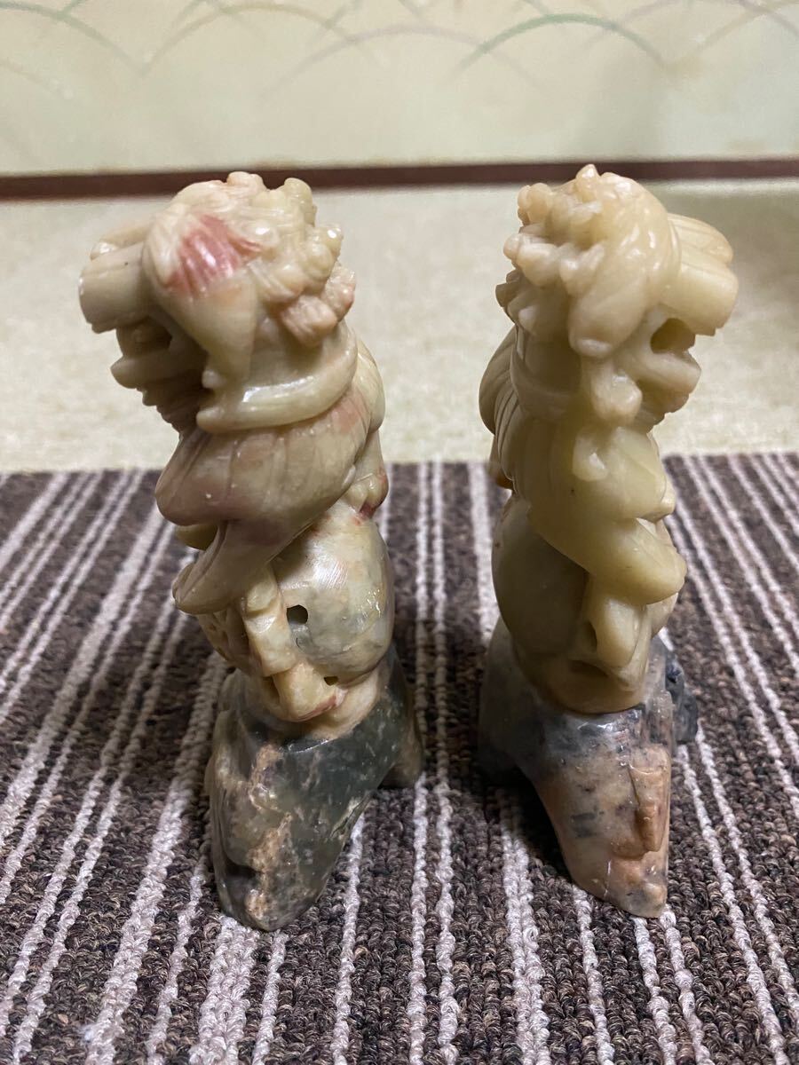 送料無料 寿山石彫刻 獅子 狛犬 2点セット 置物 石彫 天然石 送料無料 寿山石彫刻 獅子 狛犬 2点セット 置物 石彫 天然石