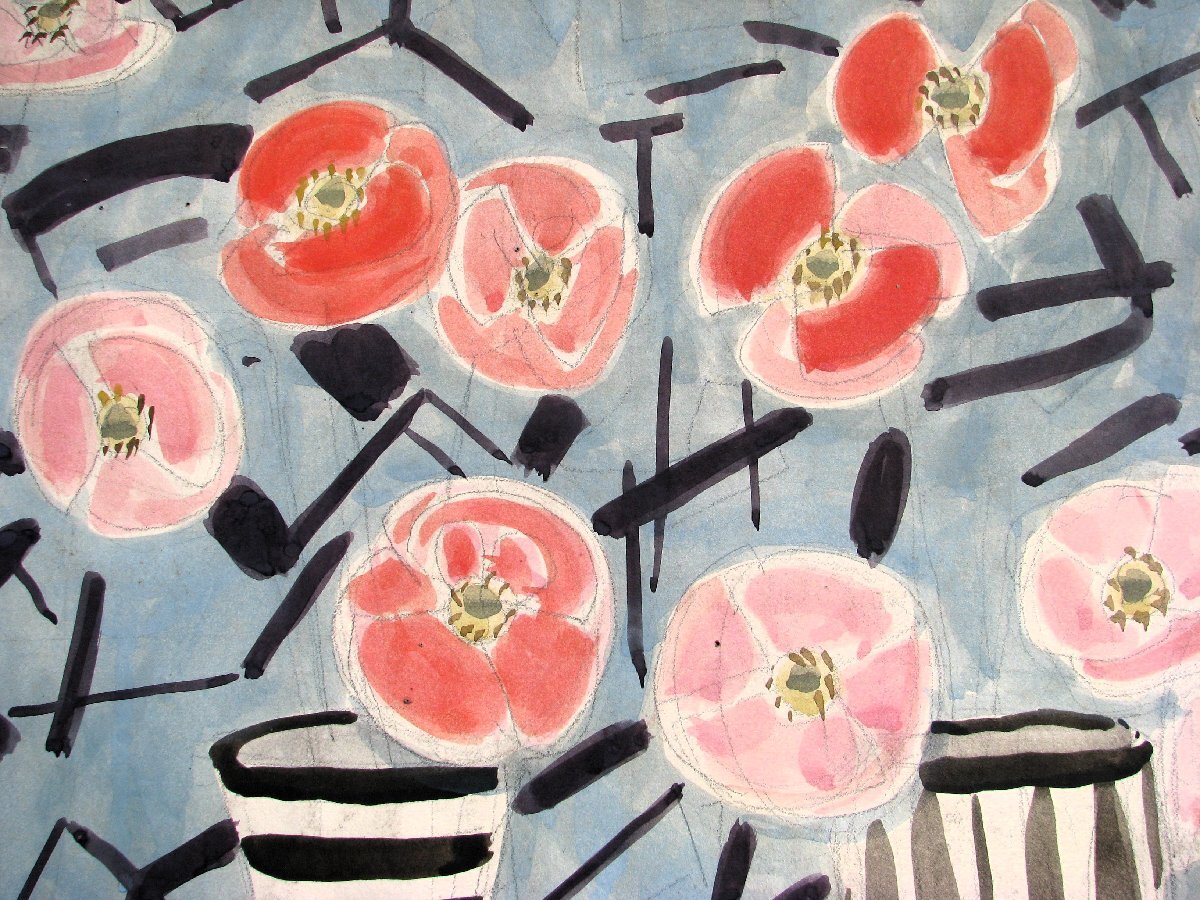 二科会員,水彩大家,仁戸田秀吉「アネモネ」「蝶」40号大,水彩,これが本画,水彩界の前衛的静物作家,茨城県近代美術館収蔵,両面描いてます_画像6