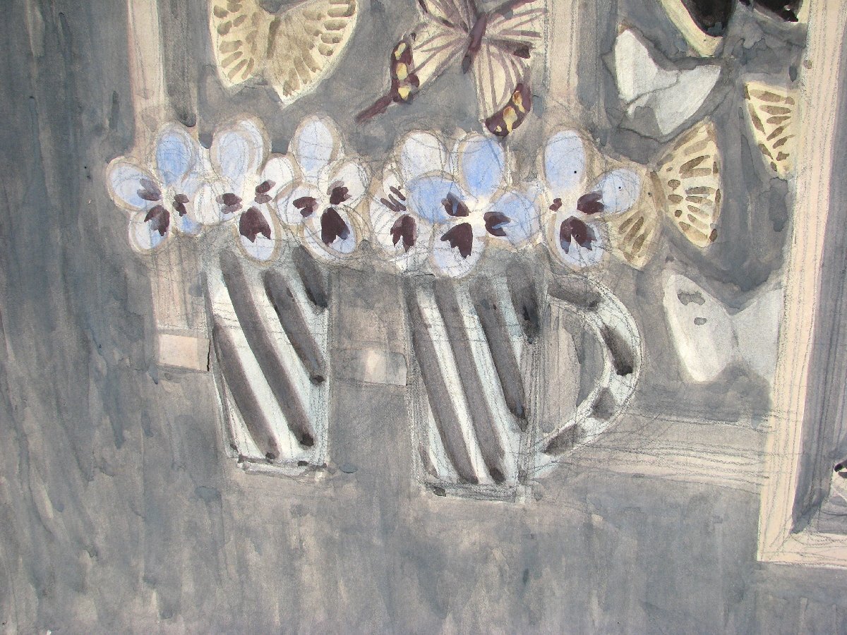 二科会員,水彩大家,仁戸田秀吉「アネモネ」「蝶」40号大,水彩,これが本画,水彩界の前衛的静物作家,茨城県近代美術館収蔵,両面描いてます_画像3