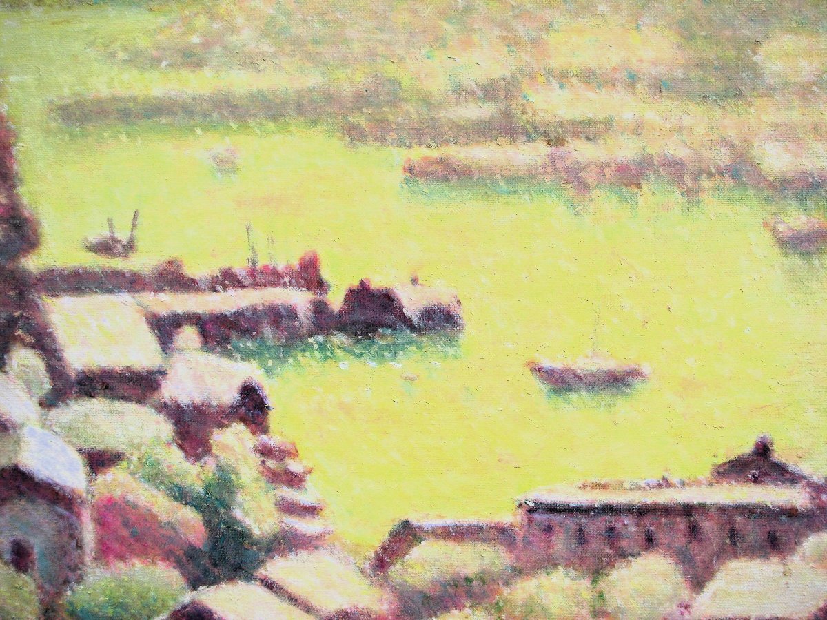 穏やかな色彩,齊藤四郎「港風景」10号油彩,最高傑作,作者の代表絵柄