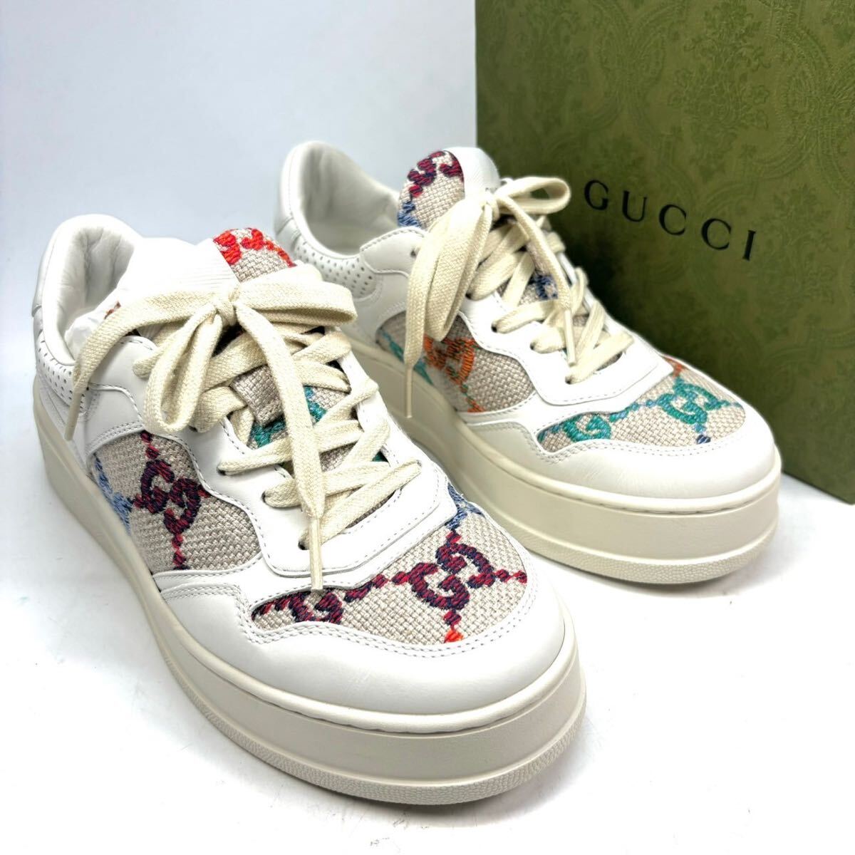 GUCCI グッチ スニーカー GG柄 38 25cm ホワイト マルチカラー GUCCI グッチ スニーカー GG柄 38 25cm ホワイト マルチカラー