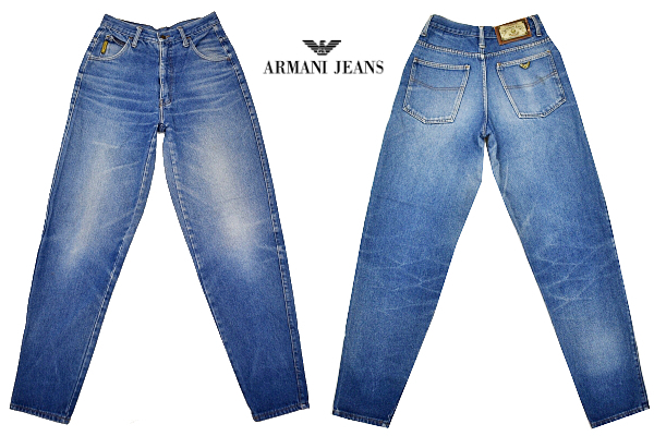 K-4654★ARMANI JEANS アルマーニジーンズ★90s イタリア制 ヴィンテージ 當(dāng)時物 濃紺デニム テーパード スリム ジーンズ W-31