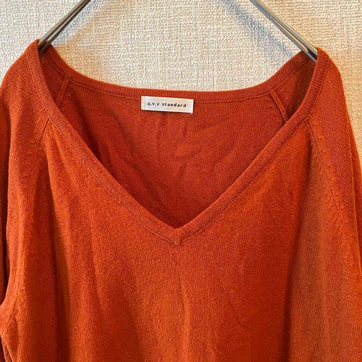 [a.y.v standard] lady's tunic (M)V neck o range top s knitted side slit pretty knitted 