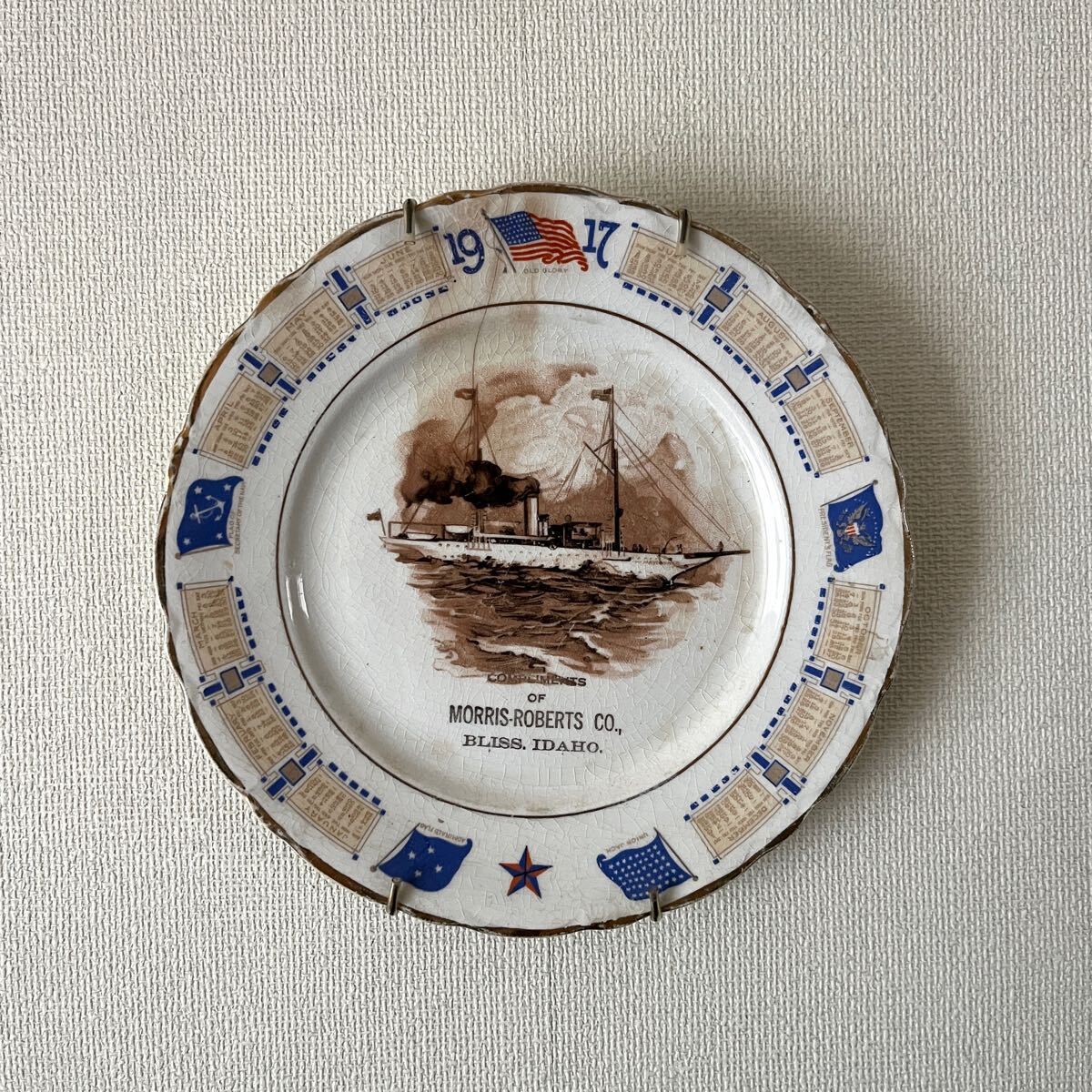 1910s カレンダー プレート 皿 船 アート インテリア雑貨 ディスプレイ 壁掛け ヴィンテージ アンティーク USA_画像1