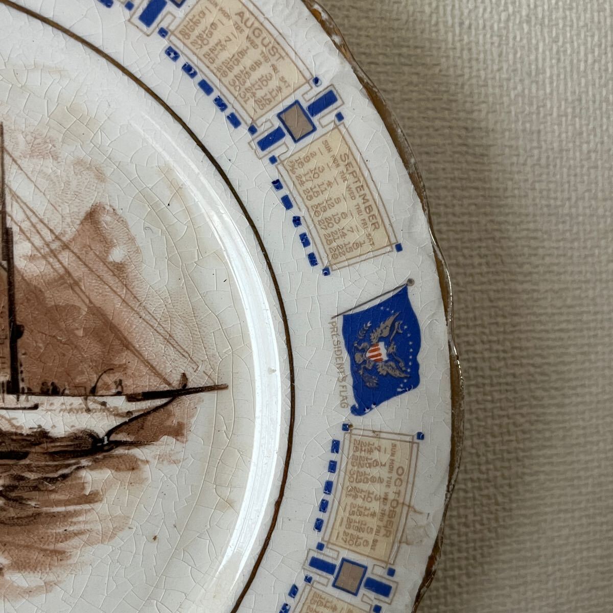 1910s カレンダー プレート 皿 船 アート インテリア雑貨 ディスプレイ 壁掛け ヴィンテージ アンティーク USA_画像5