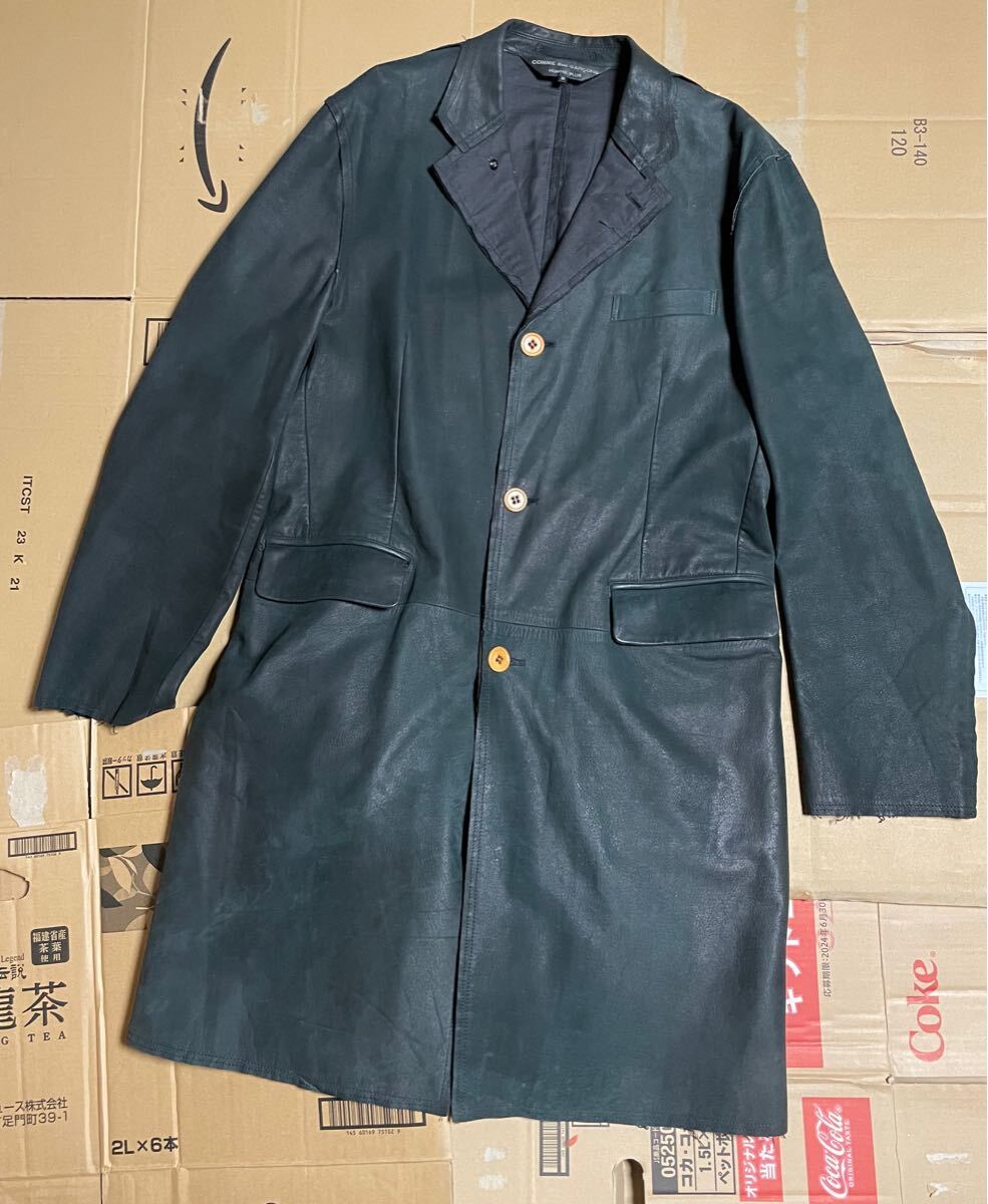 アーカイブ　コムデギャルソンオムプリュス　comme des garcons homme plus ブラック期　銀刷りレザーコート　サイズM 美ユーズドjunya man