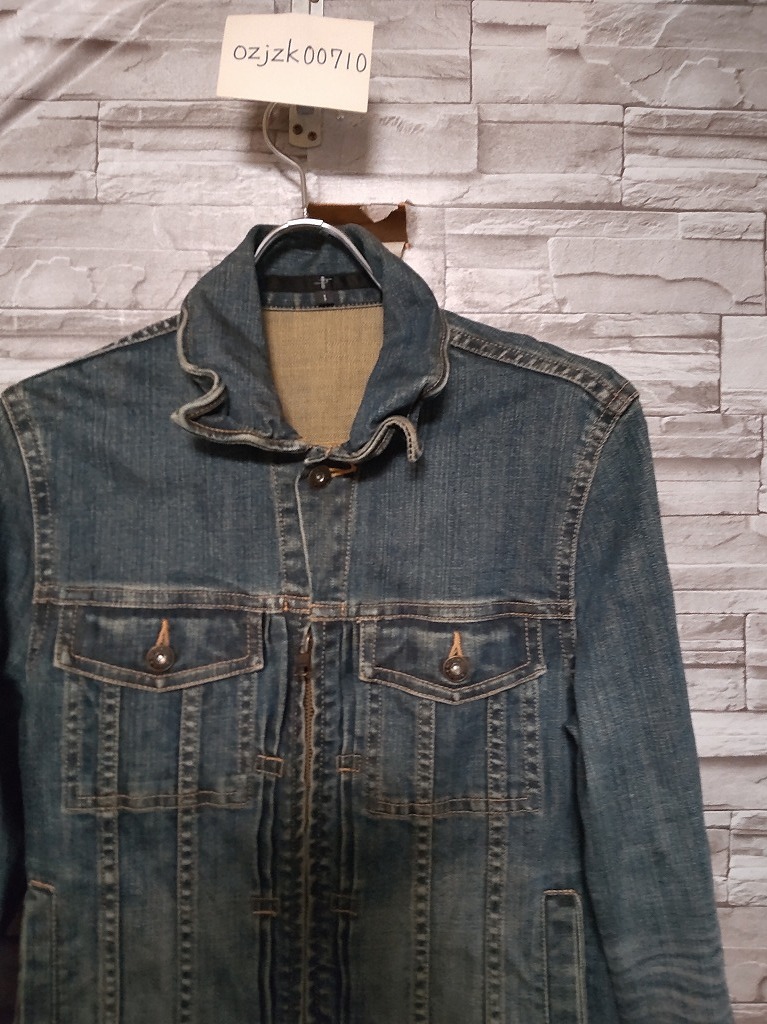 men's H878 NOID. ノーアイディー used加工 ダブルジップ デニムジャケット ジージャン 1 インディゴブルー Gジャン