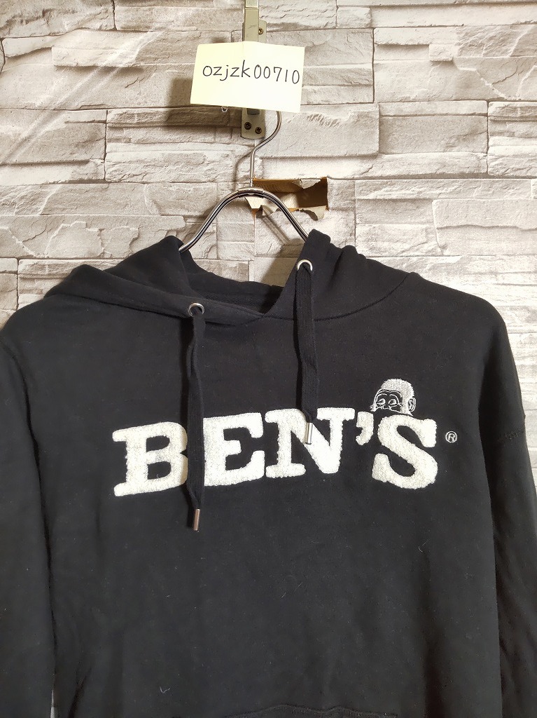 women's H914 BEN DAVIS ベンデイビス もこもこ ロゴ ワッペン プルオーバー スウェット パーカー M ブラック