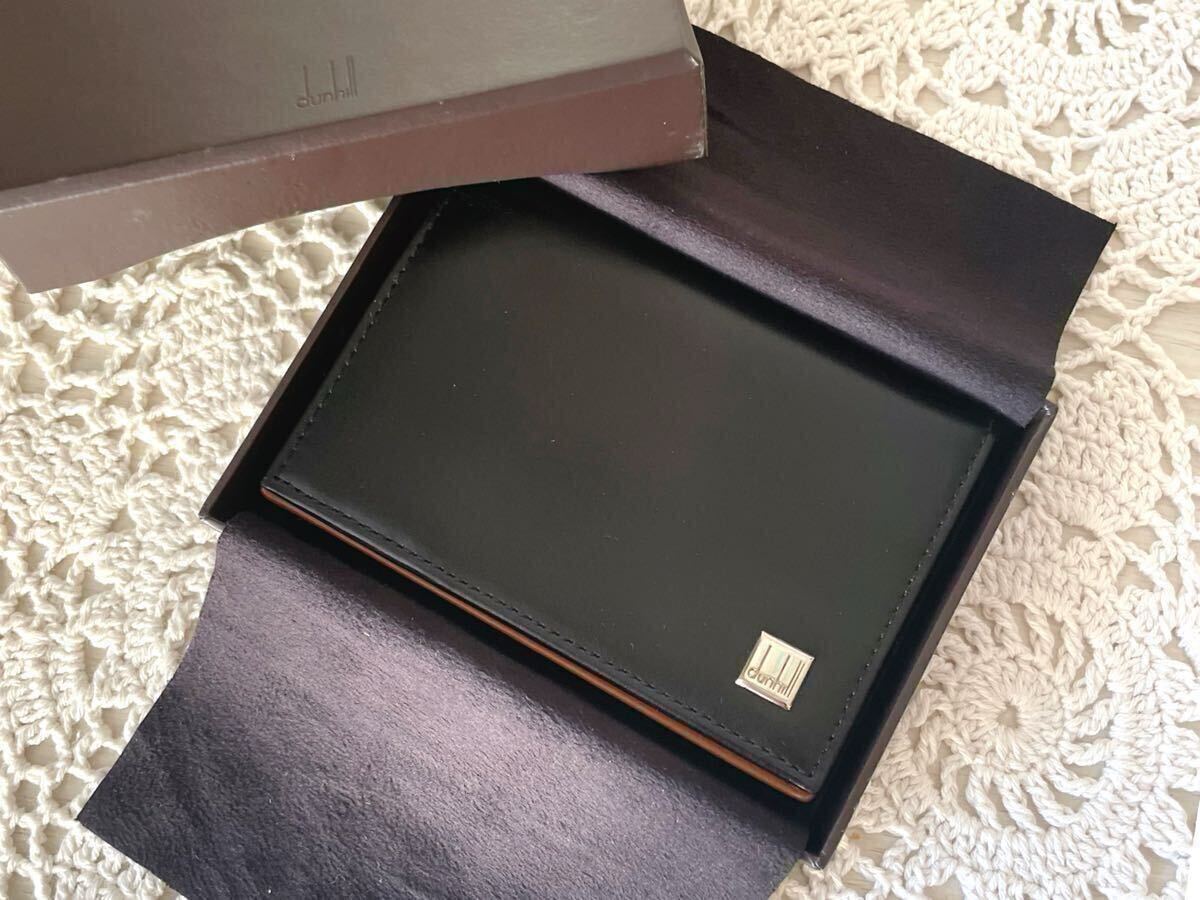 未使用級　ダンヒル dunhill 名刺入れ　マチ付き　カードケース ブラック ブラウン　本革 レザー　バイカラー　鑑定済正規品
