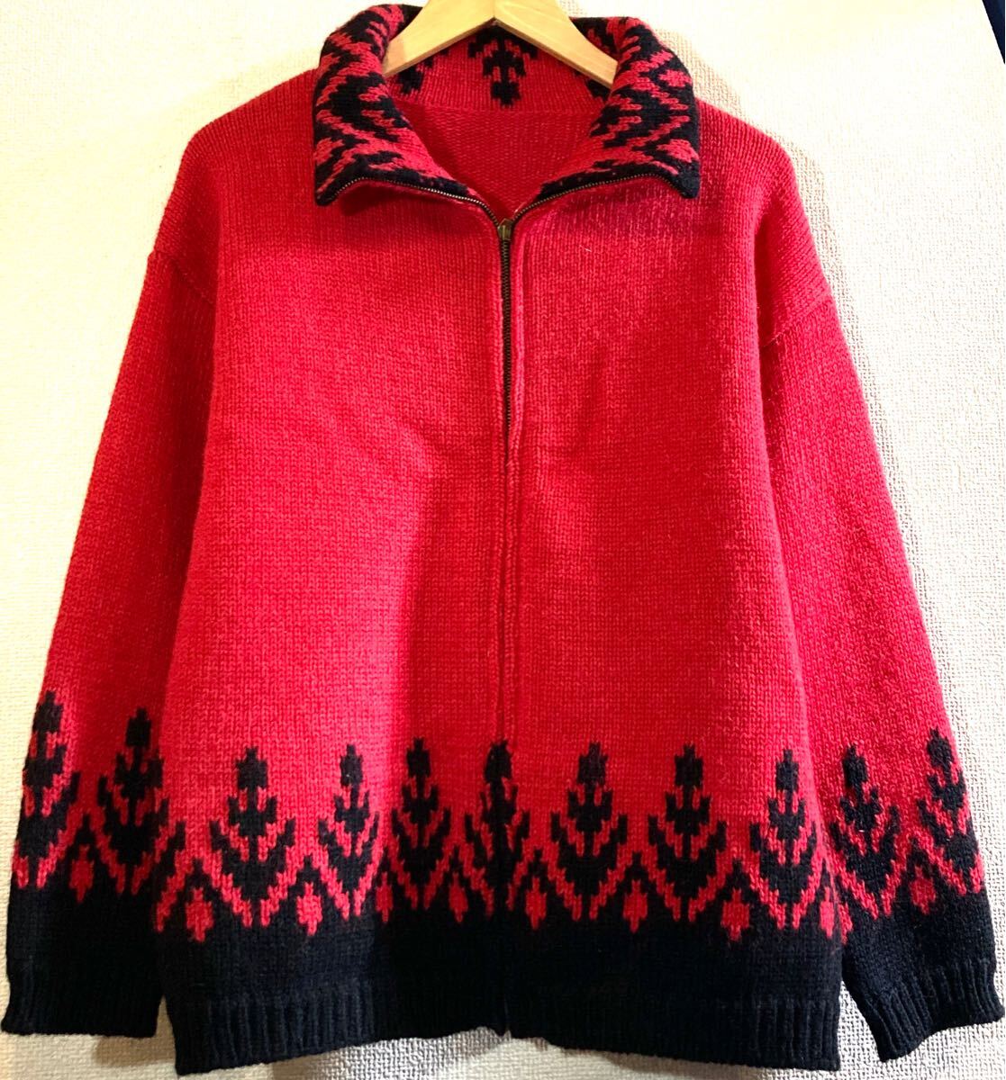 MELROSE！90'sVINTAGE！カウチンセーター！モヘア！ニット！セーター！花柄！ノルディック！初期モデル 日本制 メルローズ ビンテージ 赤黒