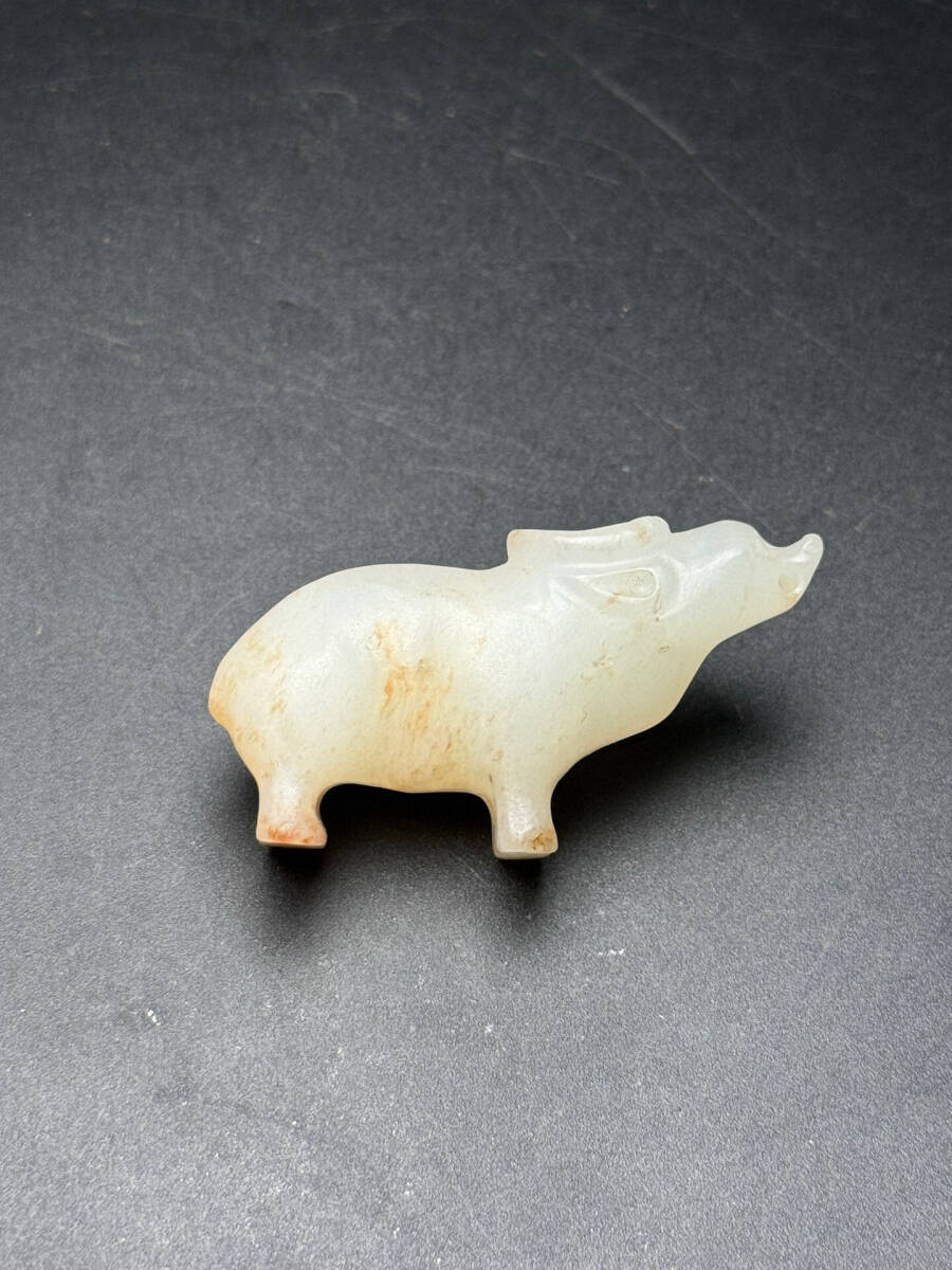 『館蔵珍品 和田玉製 細密彫 玉牛』置物 賞物 貴重物品 収蔵品 中国古美術 その他
