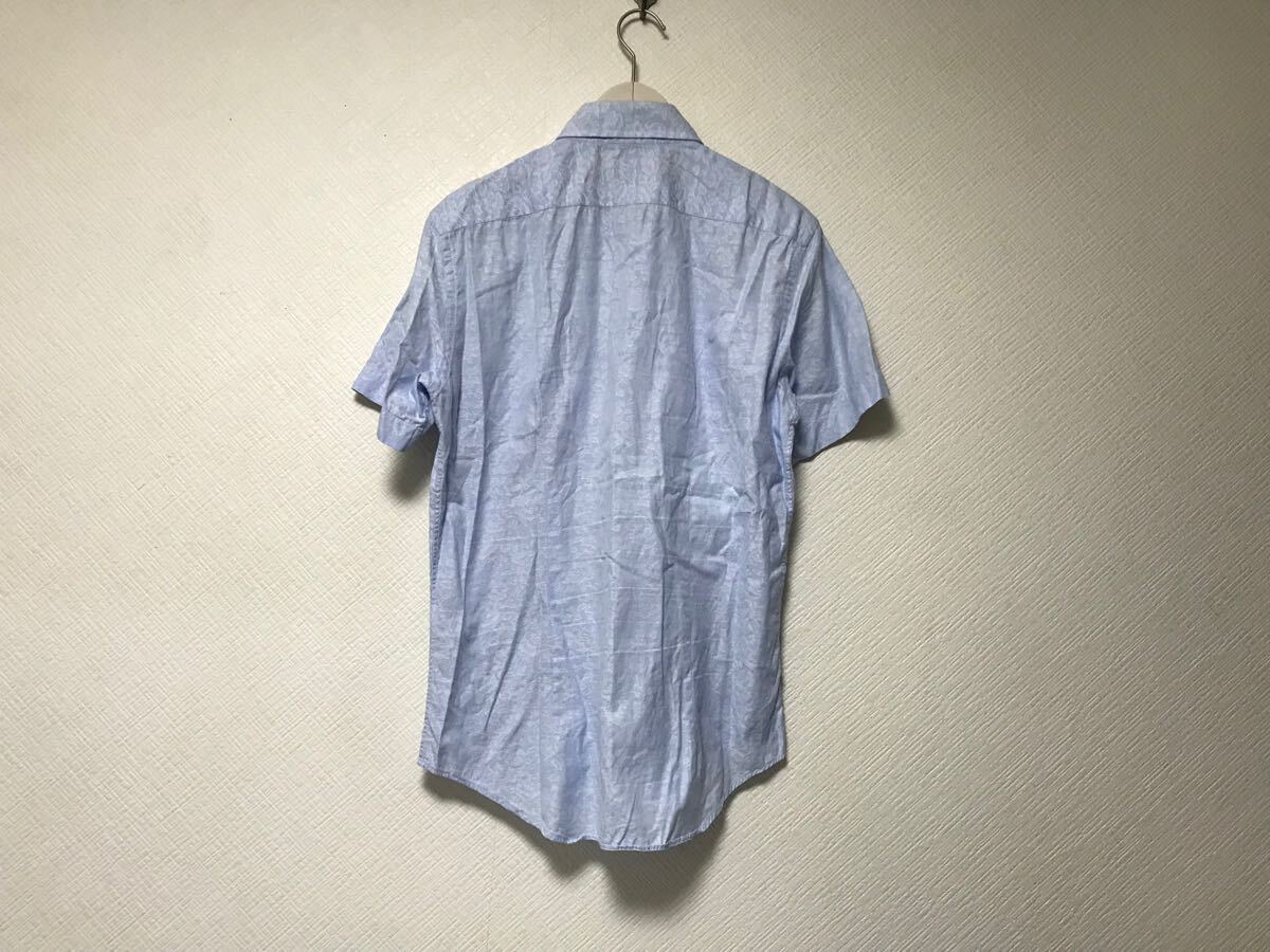 本物ポールスミスロンドンPaulSmith LONDONコットン花柄フラワー半袖シャツメンズサーフビジネススーツモードゴルフドレス青ブルーL日本制