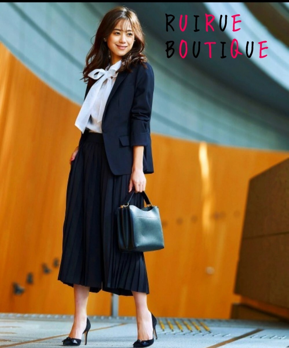 RUIRUE BOUTIQUE プリーツパンツアンサンブルスーツ ベルトなし セットアップ ブラック