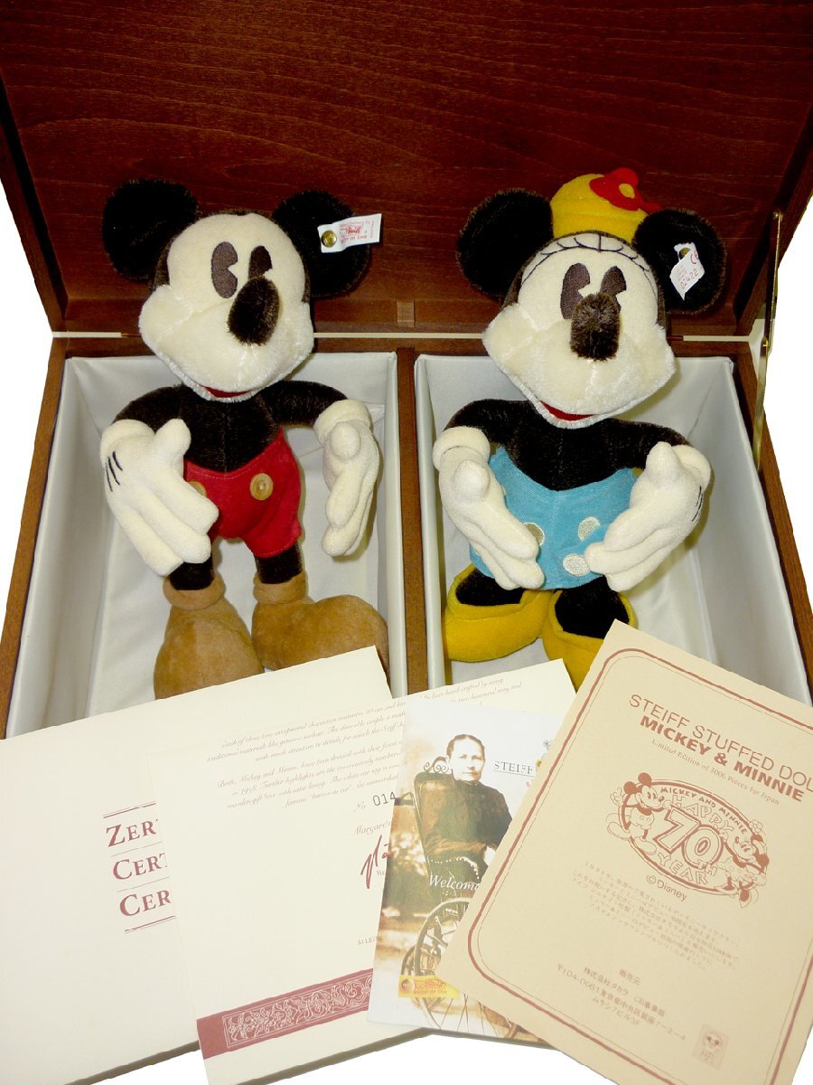 未使用　シュタイフ　Steiff 　ディズニー　ミッキー＆ミニー　ぬいぐるみ　70周年