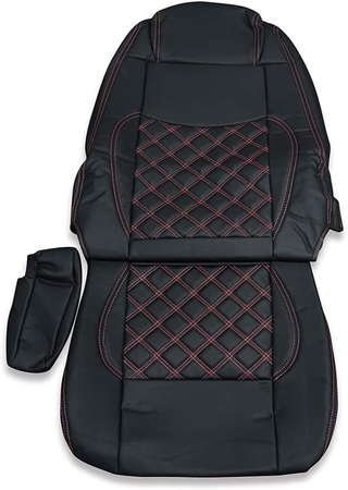  seat cover saec Profia tera vi glossless . black leather driver`s seat right side truck red stitch 