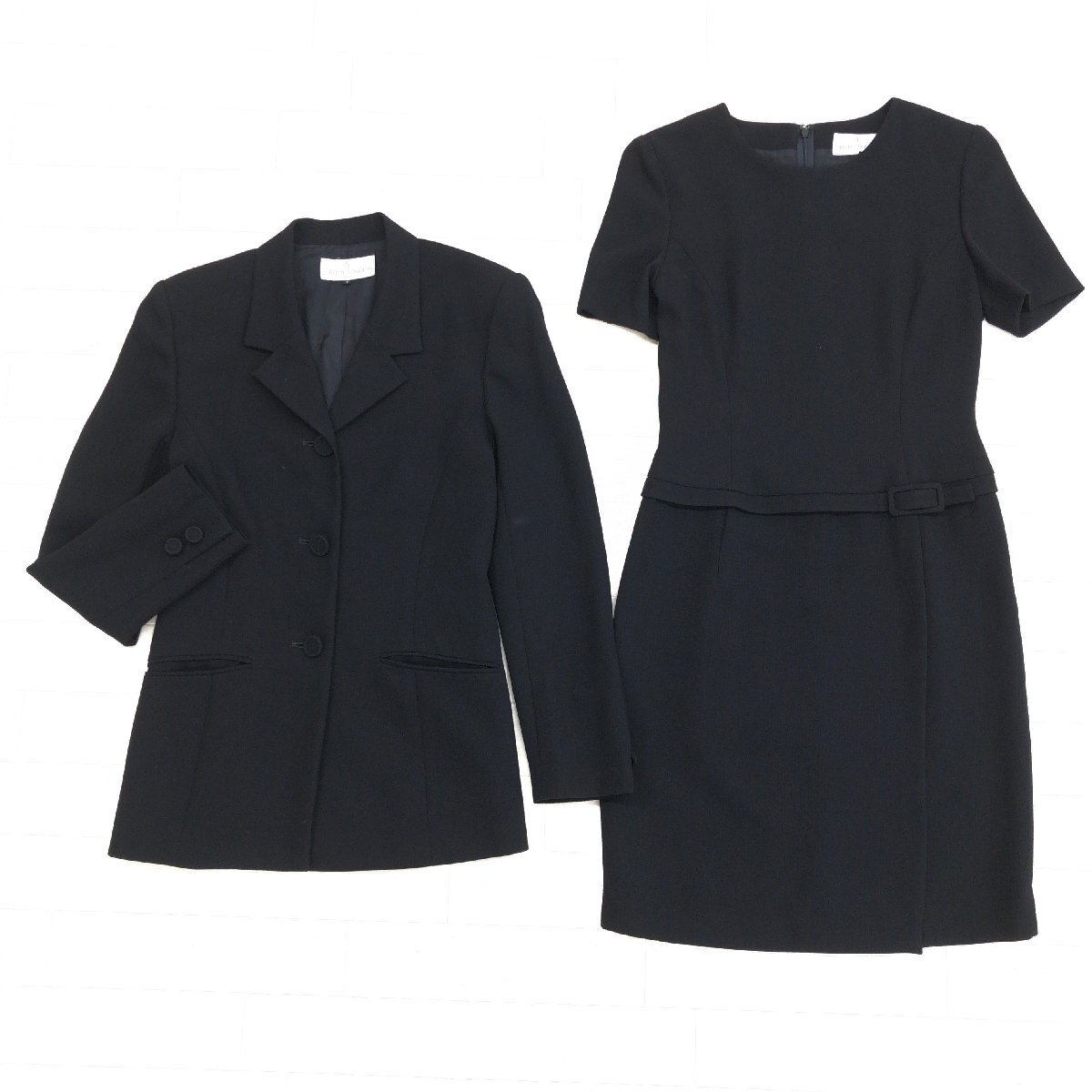 ●HIROMI YOSHIDA ヒロミヨシダ 東京ソワール ワンピース アンサンブル フォーマルスーツ 7 黒 ブラック ジャケット 喪服 礼服 日本製 婦人