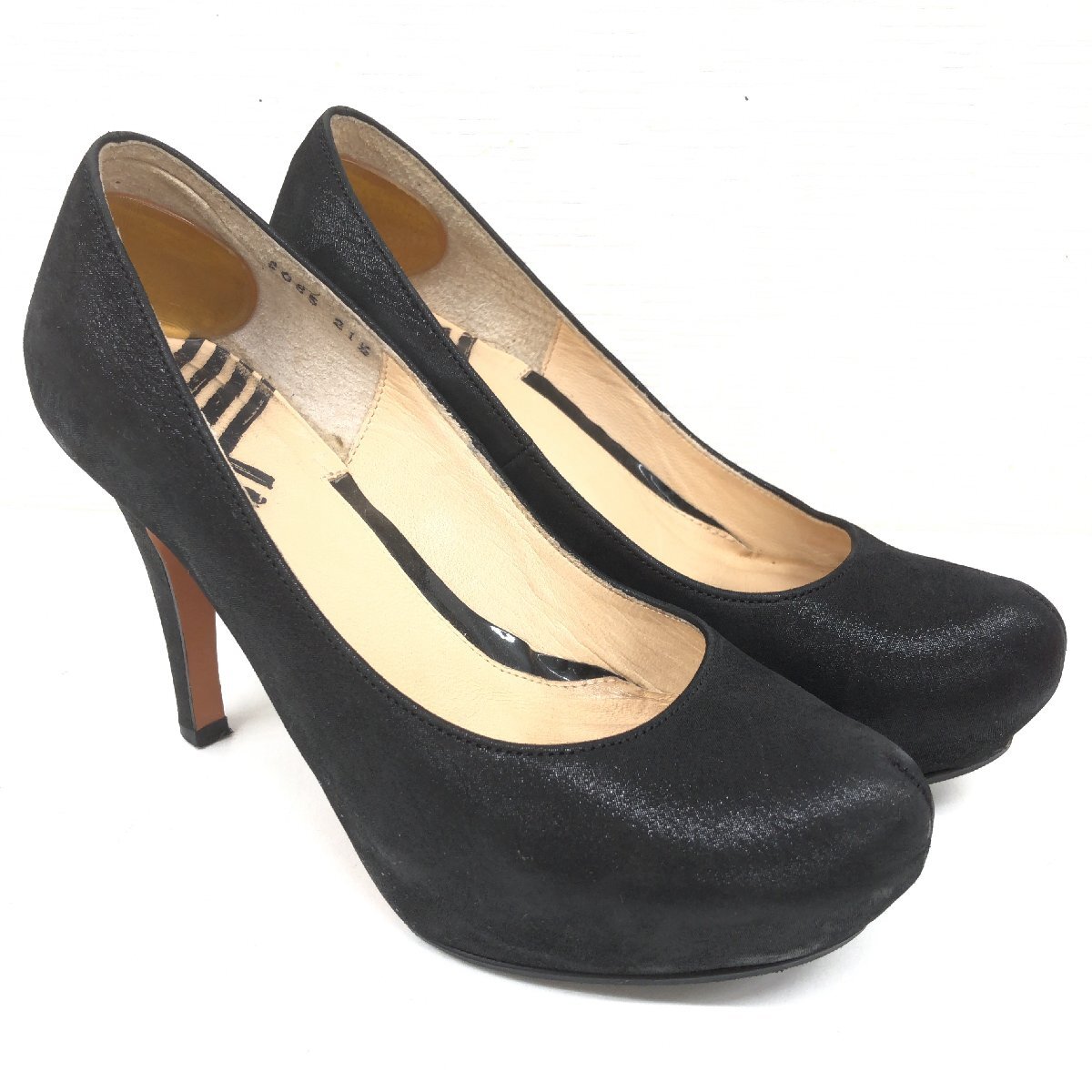 *LANVIN en Bleu Lanvin on голубой миндаль tu атлас туфли-лодочки 21.5cm чёрный черный высокий каблук свадьба 2 следующий . сделано в Японии женский 
