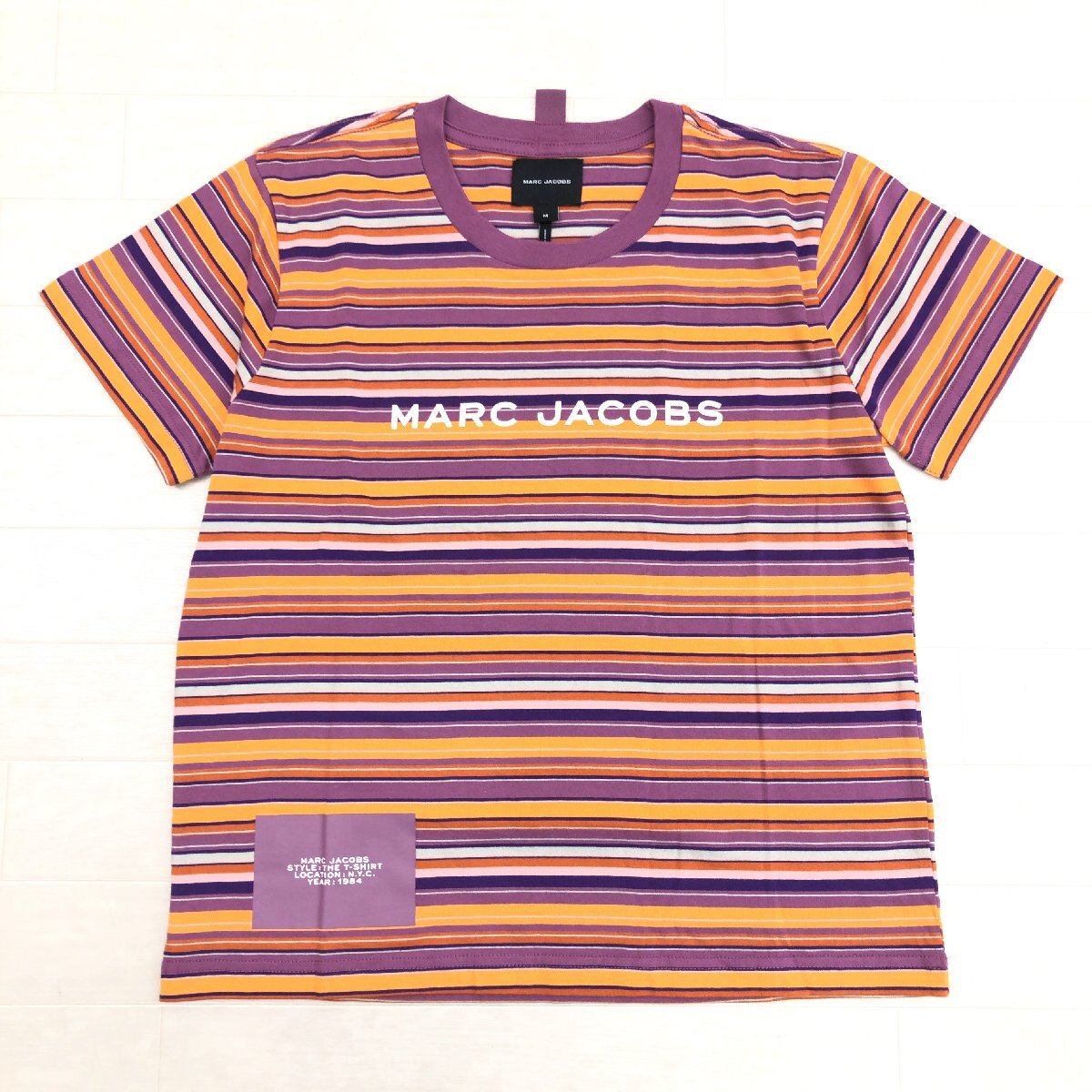 新品 MARC JACOBS マークジェイコブス 定価18,000円 カラーストライプ ザ Tシャツ M マルチカラー 半袖 ロゴプリント トルコ製 国内正規品_画像1
