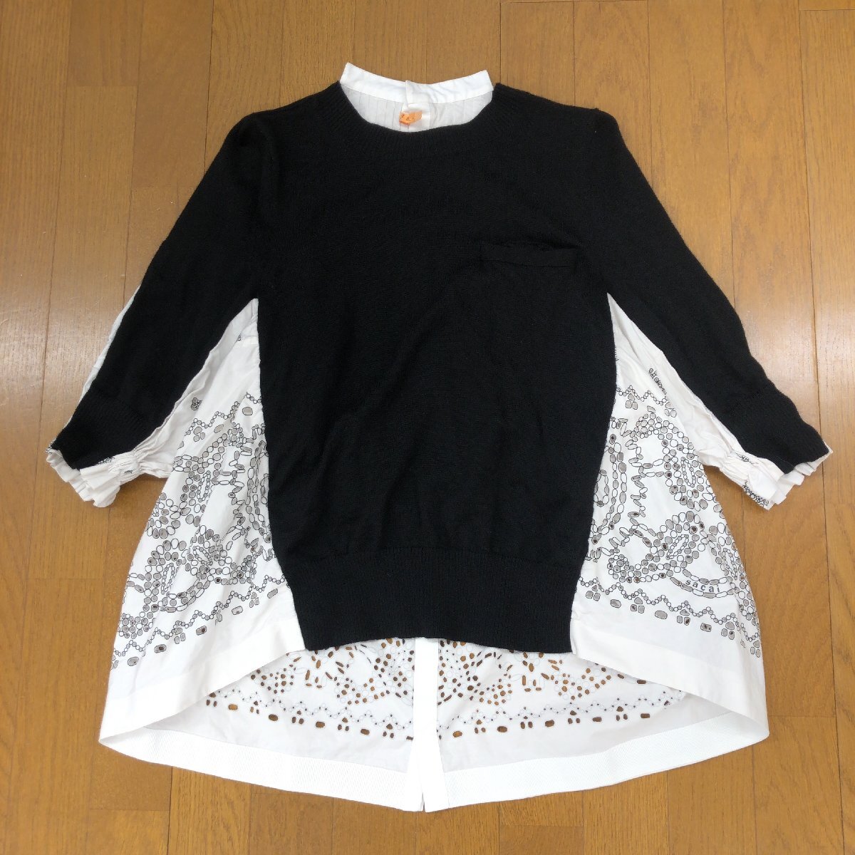●sacai サカイ 定価59，000円 ウール100% ブラウス ドッキング フィッシュテール ニット セーター 4(XL) シャツ LL 2L ゆったり 大きい