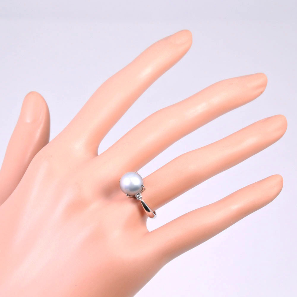 真珠 D0.07 リング?指輪9.5 ｍｍ Pt900プラチナ×ブラックパール（齩蝶真珠）×ダイヤモンド 12.5號(hào) グレー レディース【19160142】中古