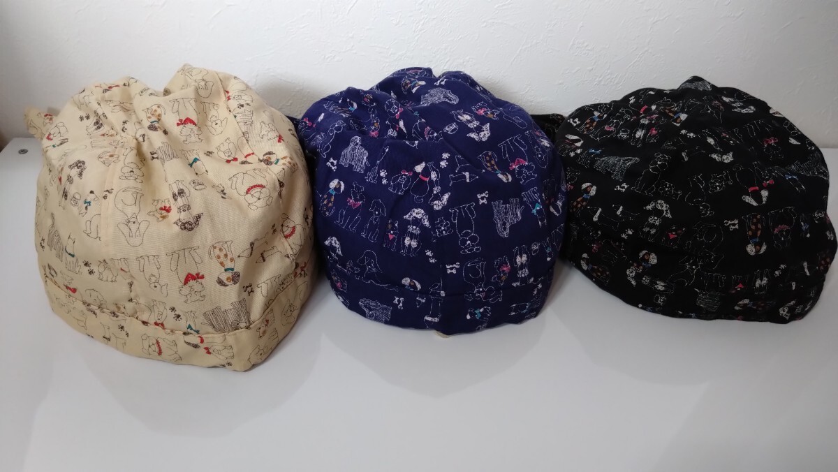 ★バンダナキャップ★　ハンドメイド　まとめ売り　犬柄　フレンチブルドッグ　マルチーズ　黒　紺　生成り