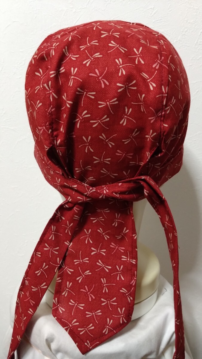 ★バンダナキャップ★ハンドメイド　和柄　とんぼ　赤