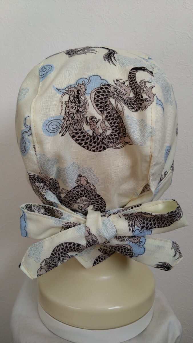短★バンダナキャップ★ハンドメイド　和柄　竜と云　白