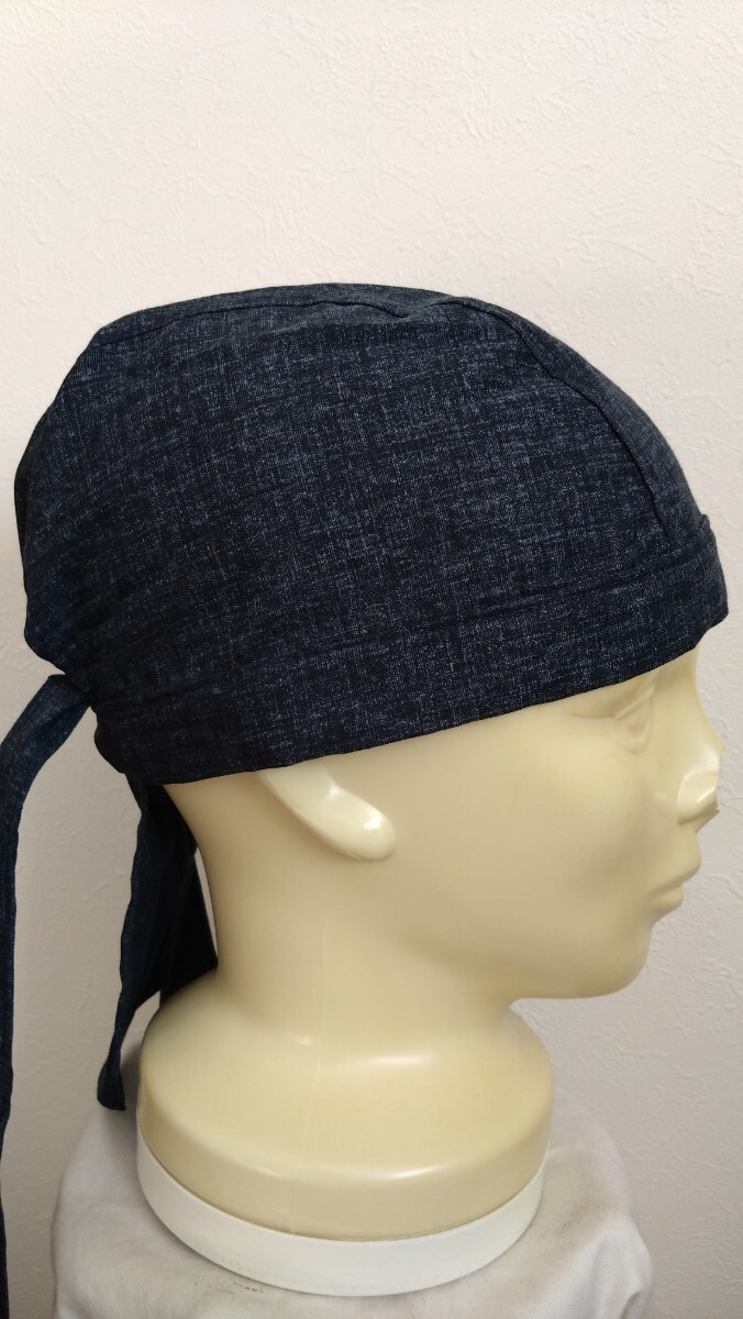 ★バンダナキャップ★ハンドメイド　和柄調(diào)無地　紺